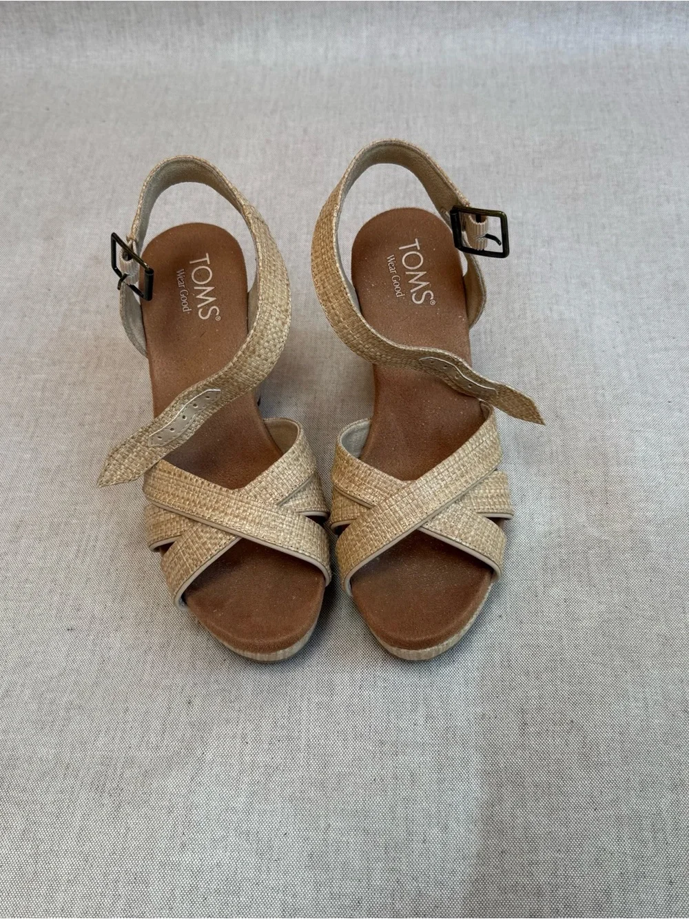 TOMS women's majorca rope strappy platform sandal in almond raffia